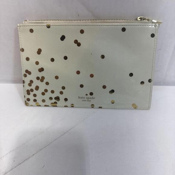 Kate Spade Pencil Pouch Polka Dot Cosmetic Case Travel Designer Cream Gold - Picture 2 of 10